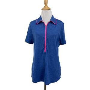 Jofit Polo Shirt Womens M Medium Blue Short Sleeve Half Zip Stretch Golf Top